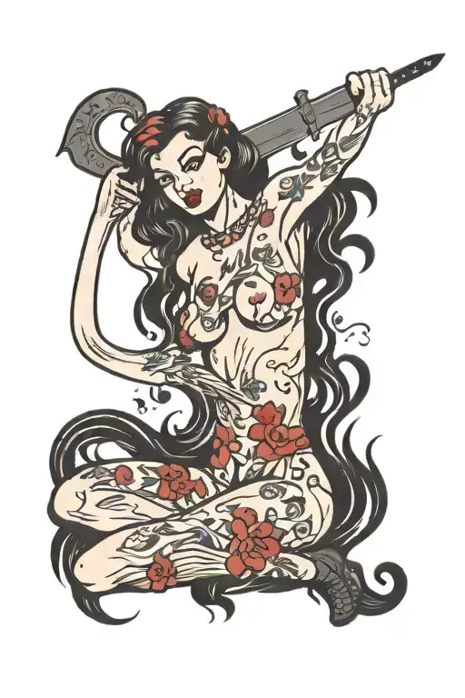 Naked Girl With A Knife In Blood