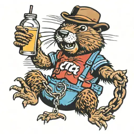 Beaver Wearing A Large Ford Chain And Holding An Icee Drink