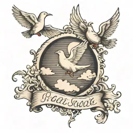 Name Written Inside Of A Cloud With Doves Flying