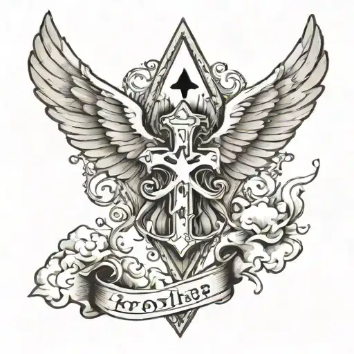 Name Written With Clouds Crosses And Doves Around It