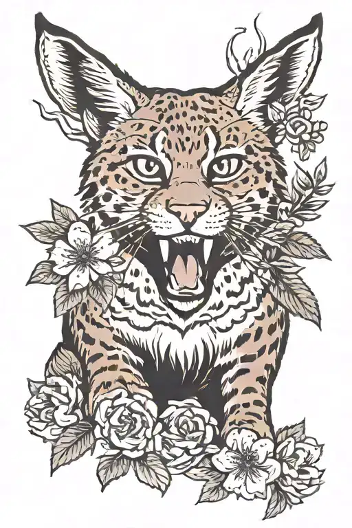 A Bobcat Pouncing With Flowers And A Bible Verse Under It