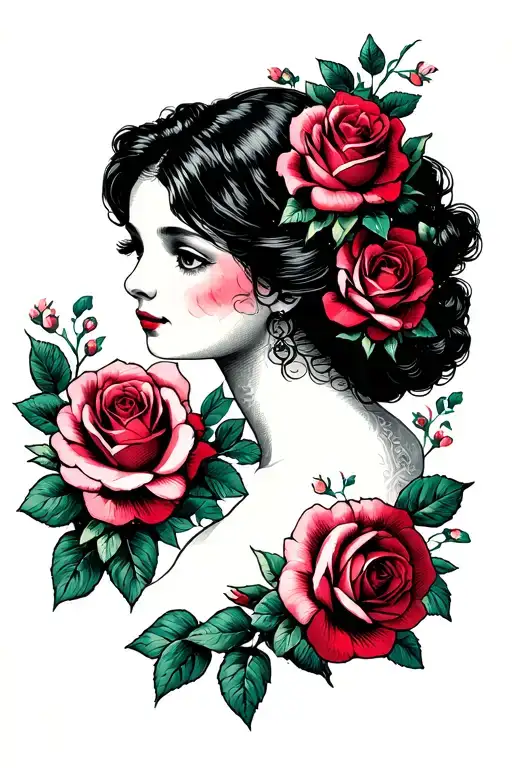 Girl With Roses Blooming