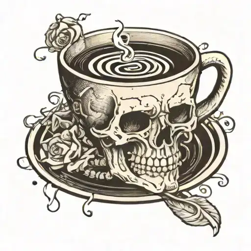 Coffee Cup Overflowing And Skull Face