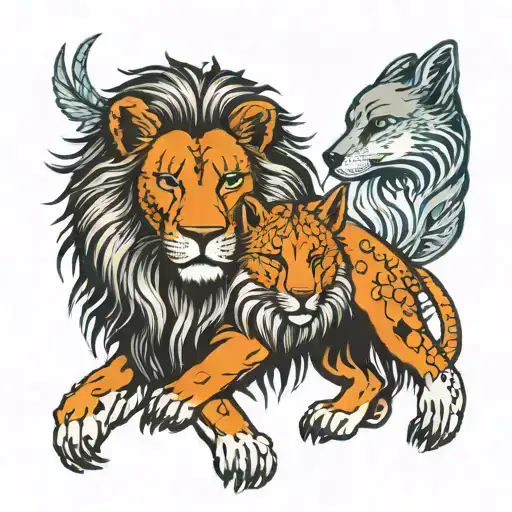 African Lion And Fox Tattoo Design