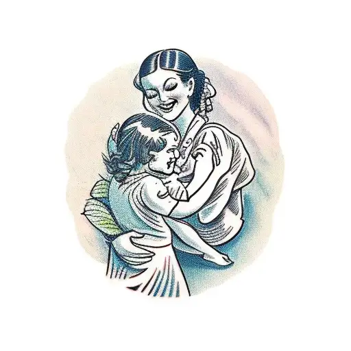 A Traditional-style Tattoo Of A Mother And Child Dancing Joyfully