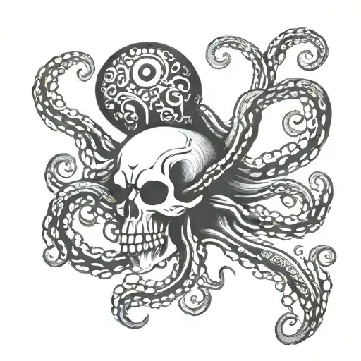 Skull Octopus Tentacles Intertwined