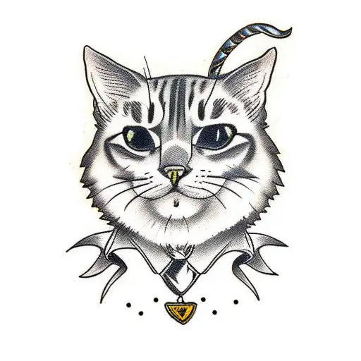 Small Size Tattoo Aggressive Cat Holding A Gun