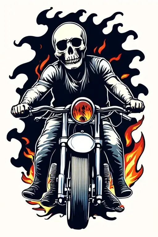 Skull Riding A Bike And The Bike Is On Fire