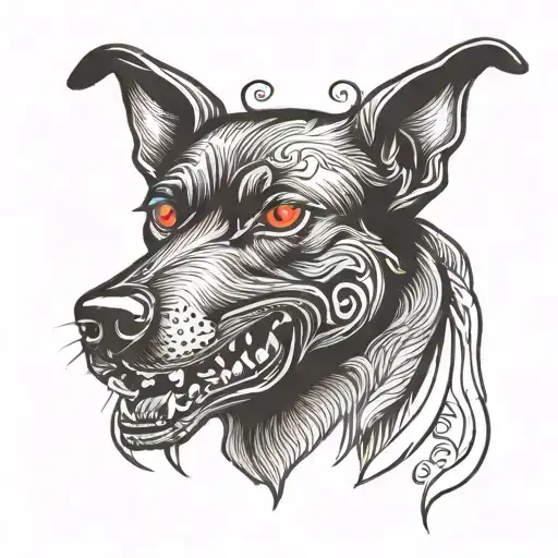 Black Dog Side On With Red Eyes