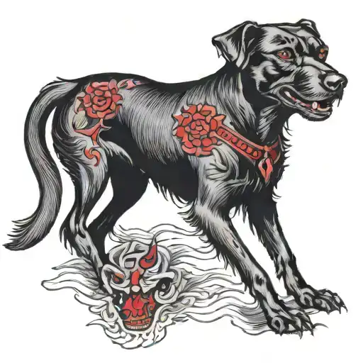 Black Dog Side On Full Body With Red Eyes