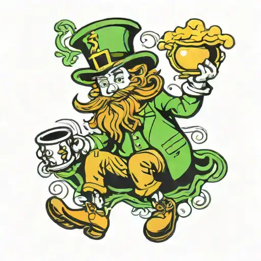 A Leprechaun With A Pot Of Gold With 777 Symbol Within