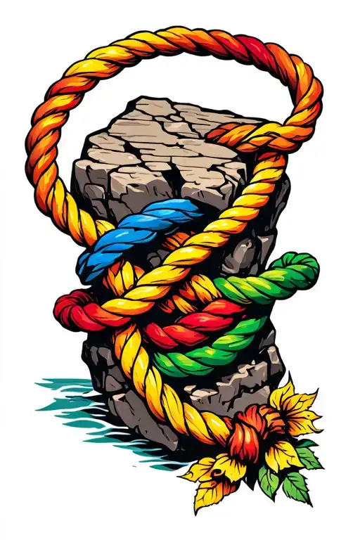 Multicolored Rope Anchored In Rock