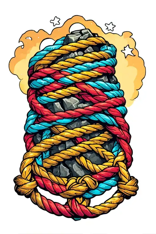 Rope Anchored In Rock With Multicolor Thread Weaving
