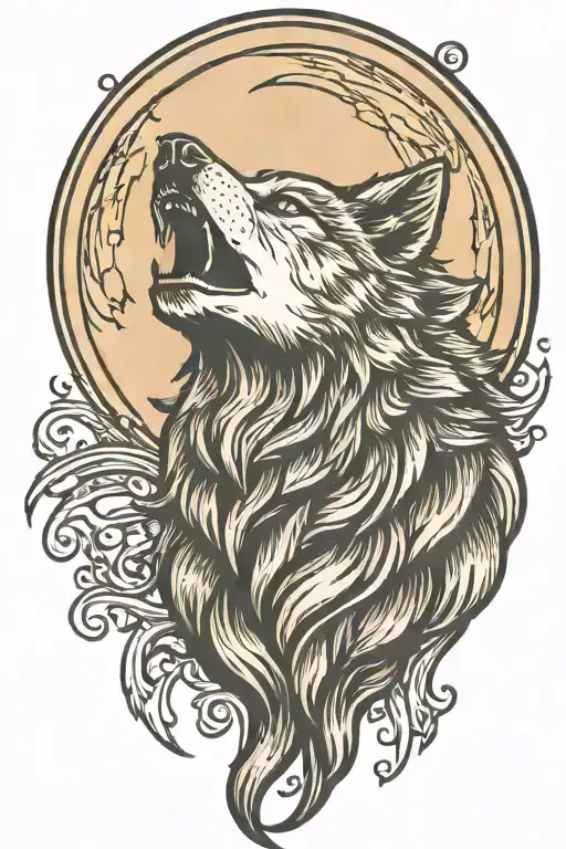 Traditional Wolf Howling At The Moon