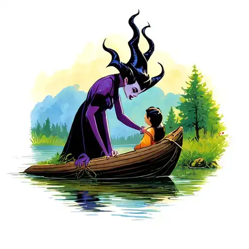 Maleficent Watching Young Arora Play Next To The River From Afar
