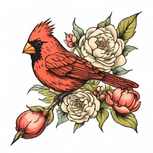 Cardinal With Peony Watercolor
