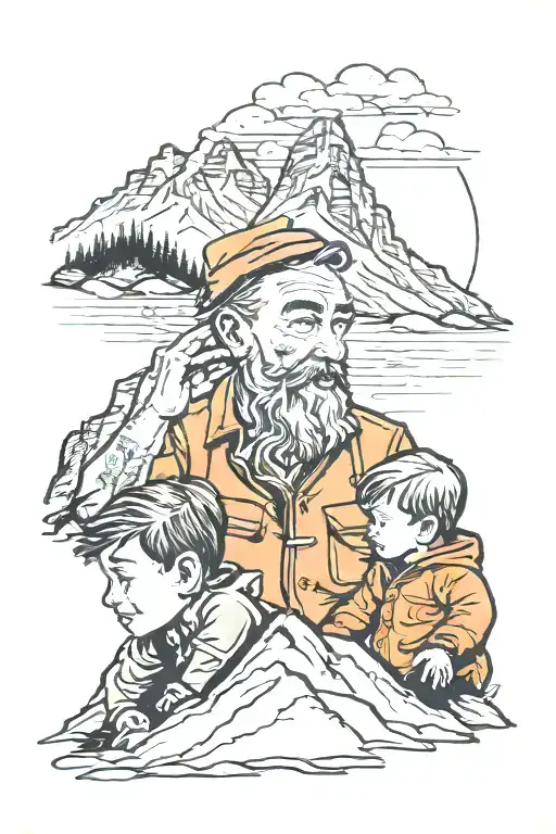 Father And Son Looking At Mountain
