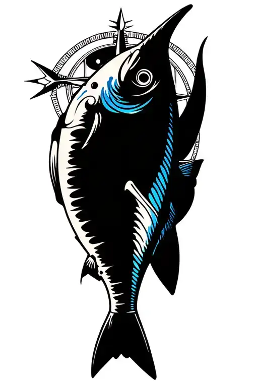 Blue Fin Tuna Pinup Compass Intertwined Representing