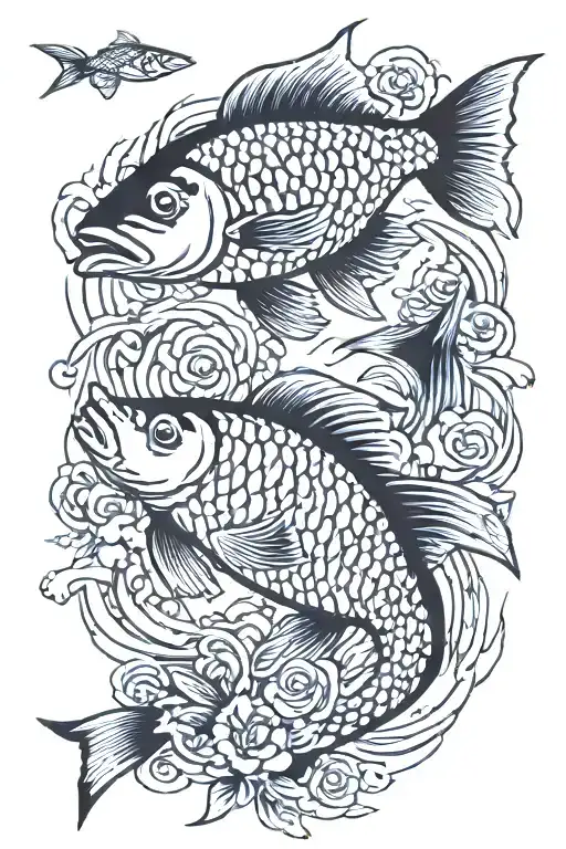 Tattoo With Two Japanese Style Fish But Use Fish Native To The Southeastern United States