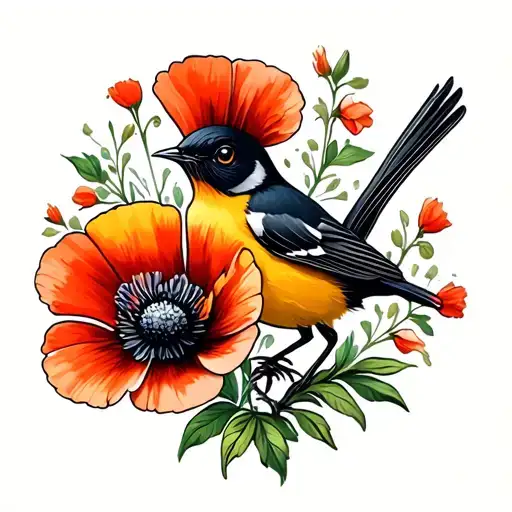 Wren And Poppy Flowers