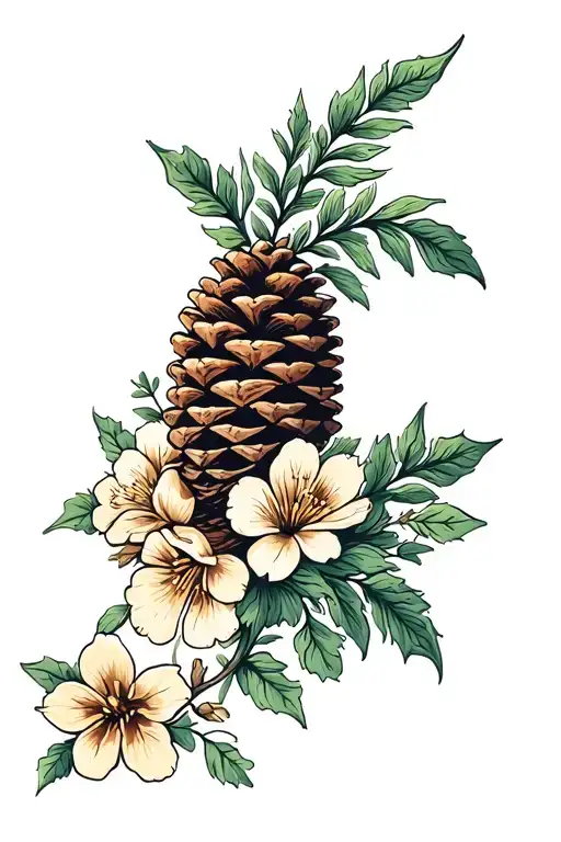 Pinecone With Flowers Intertwined