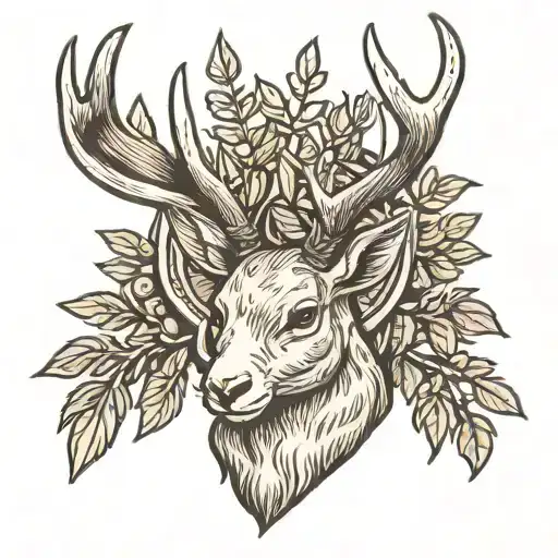 Forward Facing Jackalope Head With Olive Branches For Antlers