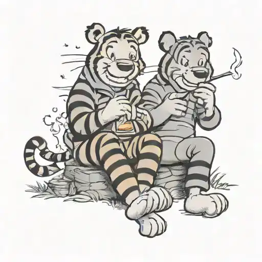 Tigger And Eeyore From Winnie The Pooh Are Sitting And Smoking A Joint And Drinking A Glass Of Wine