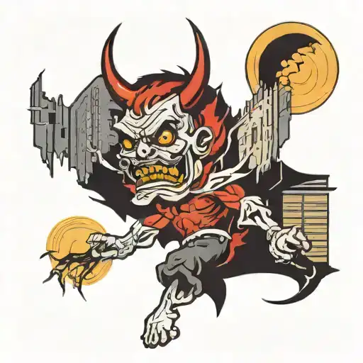 A Devil Emerging From Between Two Collapsing Skyscrapers That Were Hit By A Boeing 767