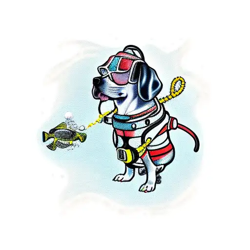 Dog Wearing Scuba Diving Gear Exploring The Ocean