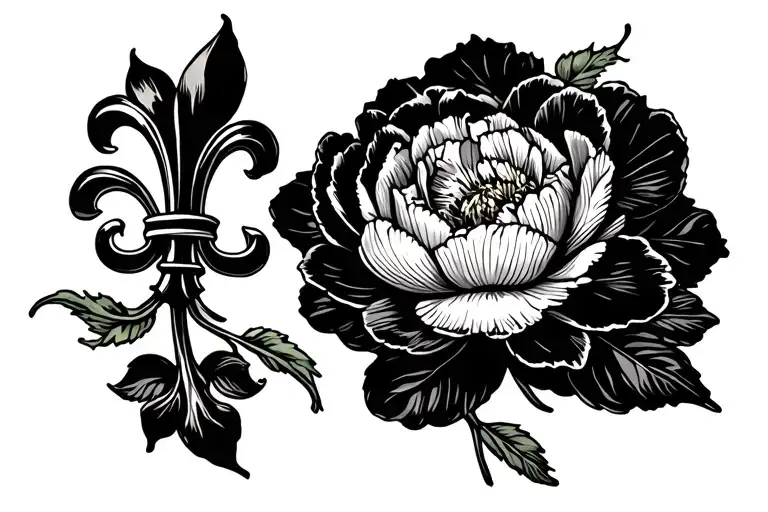 A Peony With A Fleur -De -Lis And Small Details
