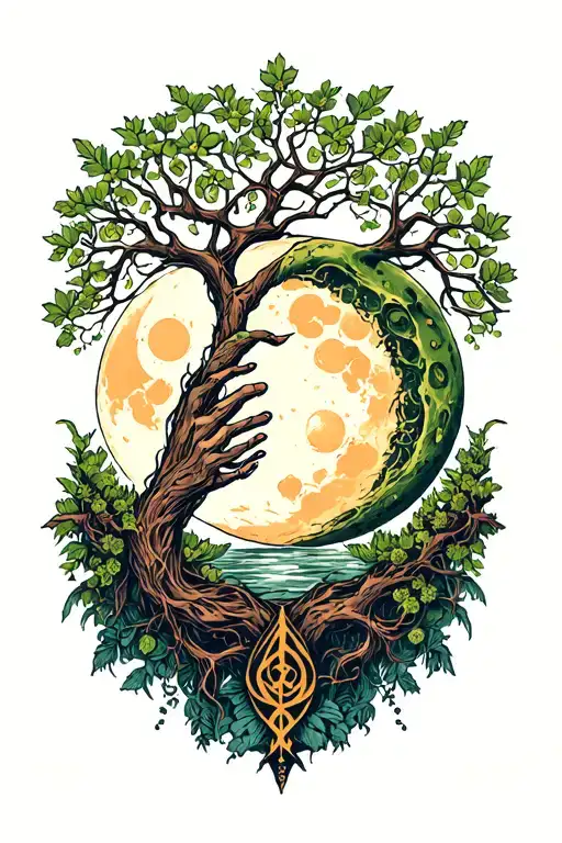 Yggdrasil Wrapping Limbs Around A Moon