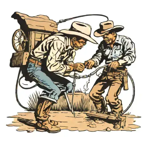 A Cowboy Branding The Devil With A Branding Iron