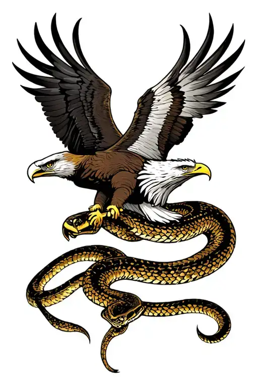 Tradional American Eagle Fighting Snake
