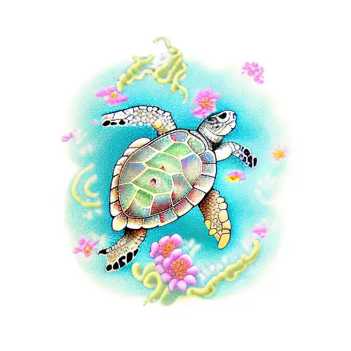 Sea Turtle With Flowers