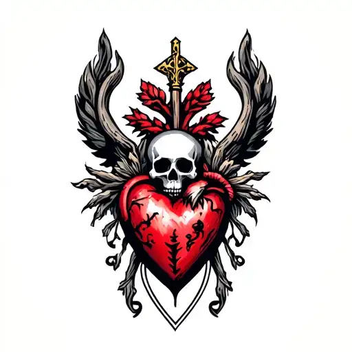 Demonic Sacred Heart Evil Skulls