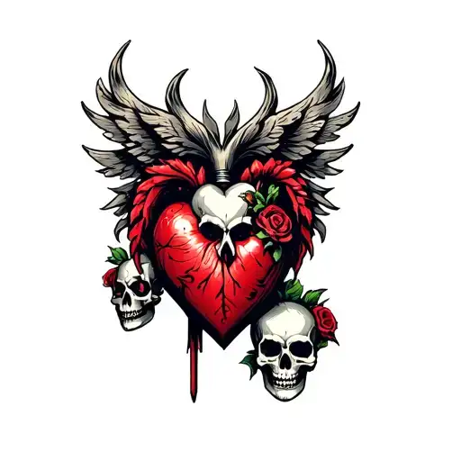 Evil Sacred Heart With Skulls Demonic