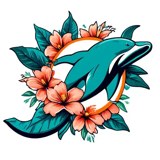 Miami Dolphins Logo With Flowers