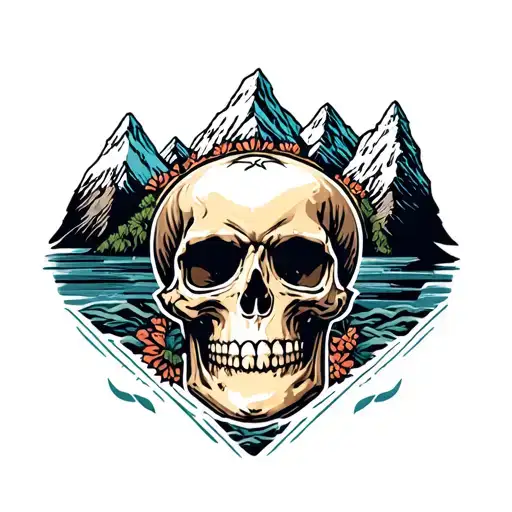 Skull And Background Mountains
