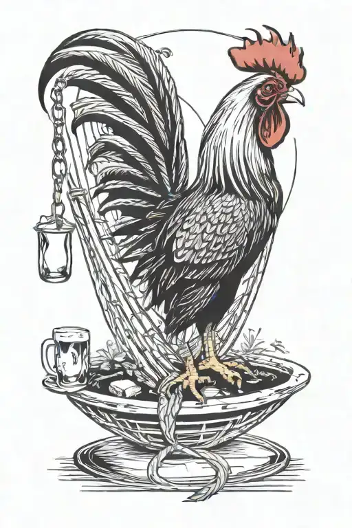 Rooster In A Hammock Smoking A Ciggarette And Drinking A Beer