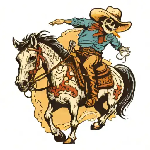 Cowboy Skelton Smoking On A Headless Skelton Horse