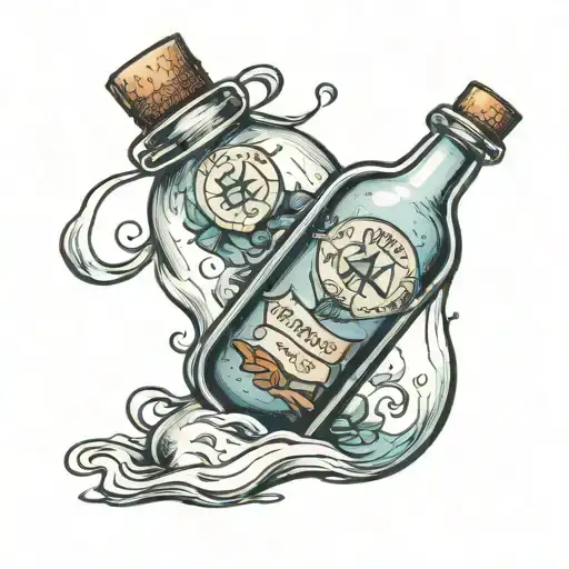 Message Inside A Bottle Floating Away