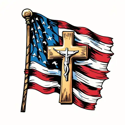 American Flag Wrapped Around A Christian Nail Cross