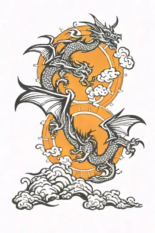 Dragon Flying Towards The Sun