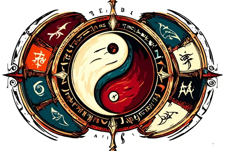Wheel Of Time Banner Featuring Ying Yang Symbol And 7 Ajah Colors