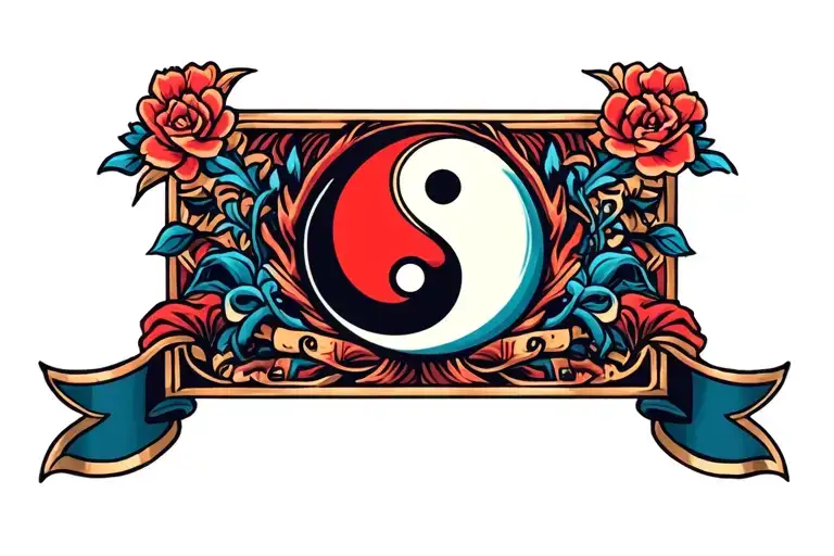 Rectangular Banner With Ying Yang And Seven Ajah Colors