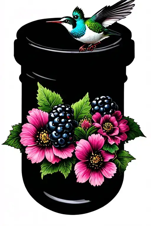 Flowers Blackberries And Humminbird