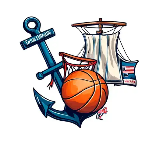 Ship And Anchor With A Basketball And Basketball Jersey