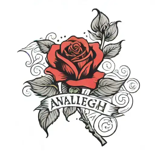 A Red And Black Rose With The Stem Wrapped Around The Name Analeigh