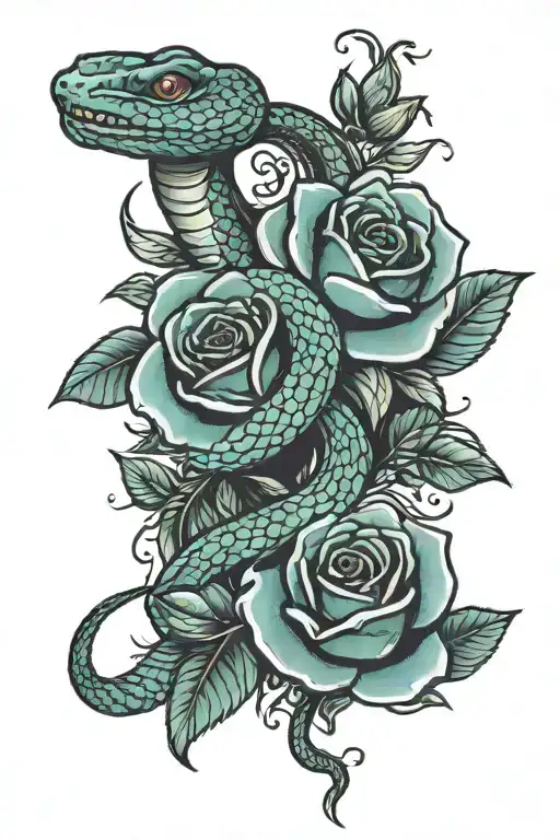 Snake And Roses Surrounding