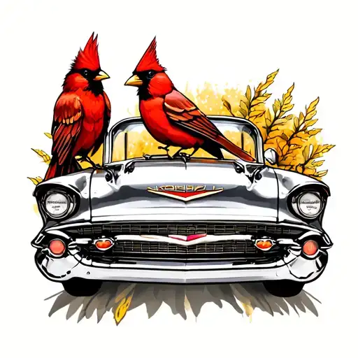 1957 Chevy Bel Air And Cardinal Bird